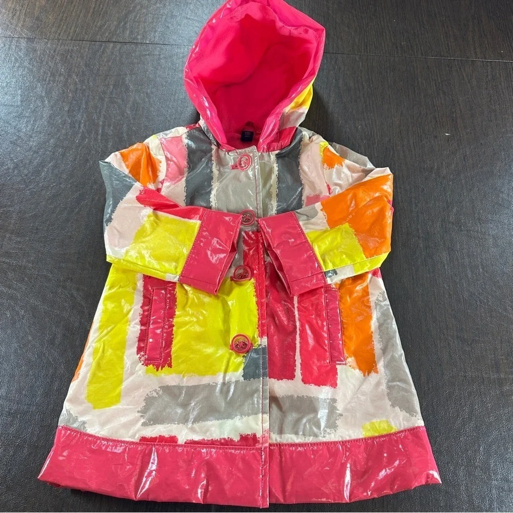Gap Water Resistant Hooded Rain Jacket for Girls Pink Geometric Sz 3 Years